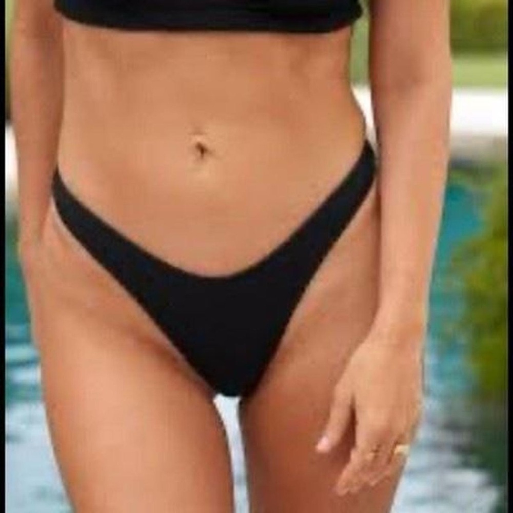 Aerie Black Cheekier Bikini Bottom Sz L Swim Surf Beach Summer Vacation Goth
